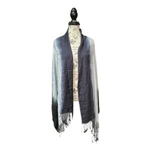 Rachel Shawl / Scarf 72x28 In Navy Blue And Gray